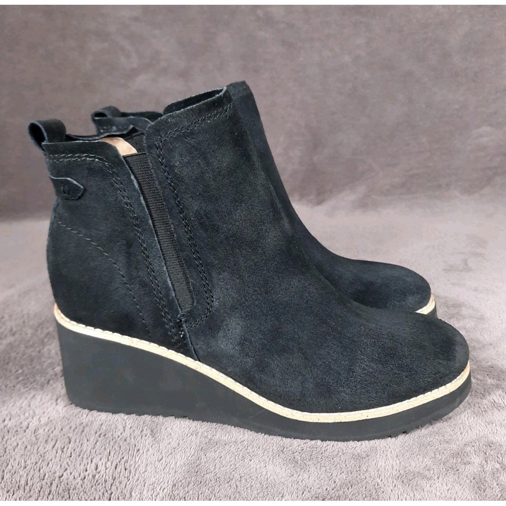 Earth Women's Black Cleia Slip-On Round Toe Casual Wedge Booties Size 8M